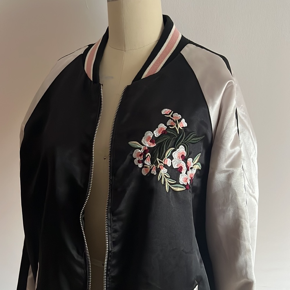 Embroidered Satin Varsity Jacket